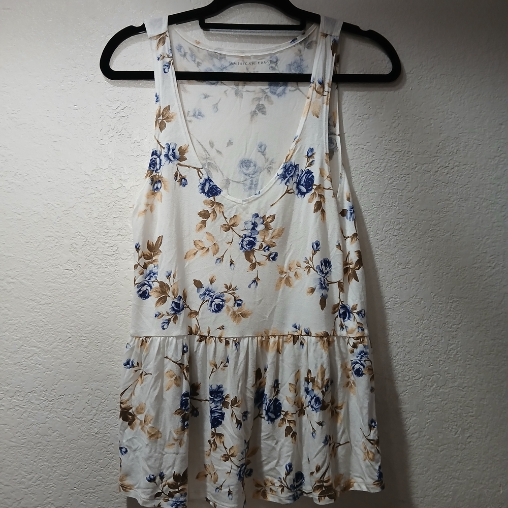 American Eagle size XS Floral Sleeveless Top - Blue and Brown